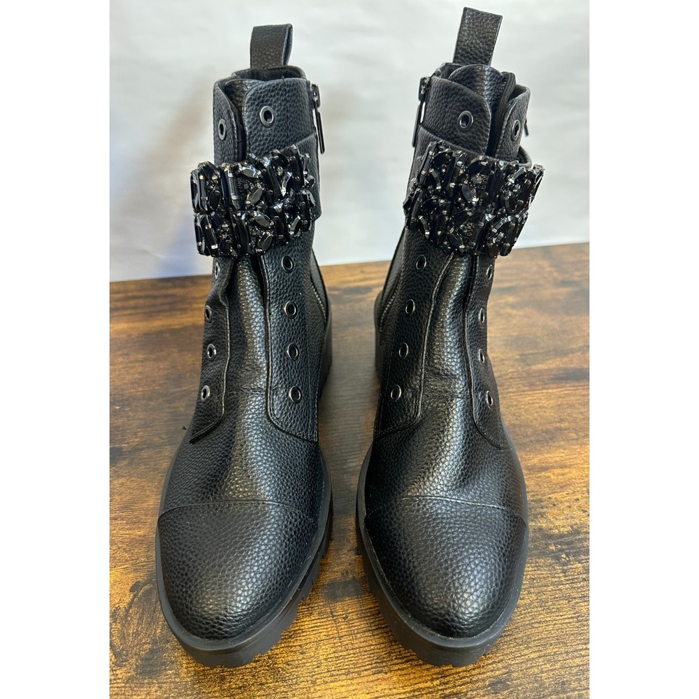 Karl Lagerfeld Paris Payson Black Crystal Embellished Combat Boots Mens 8.5 E22 - Picture 9 of 15
